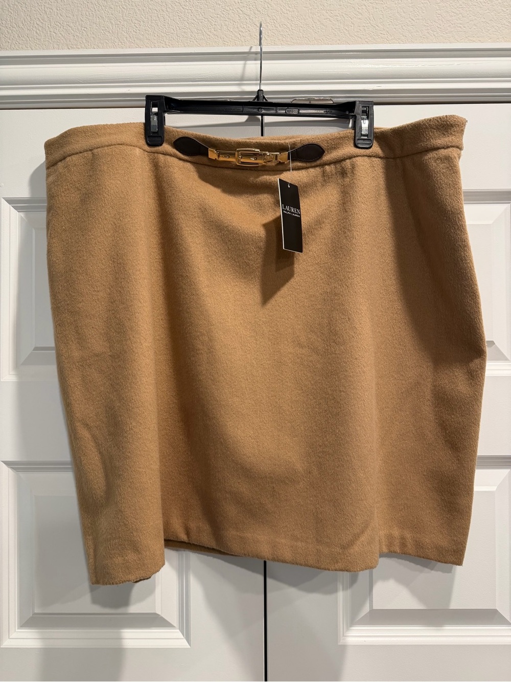 Ralph Lauren Camel Mini Skirt with Gold Buckle